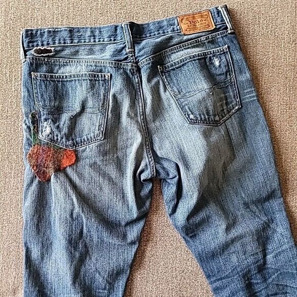 Polo Ralph Lauren Adult Womens 31 Jeans Astor Slim Boyfriend Distressed Patched - Picture 2 of 16